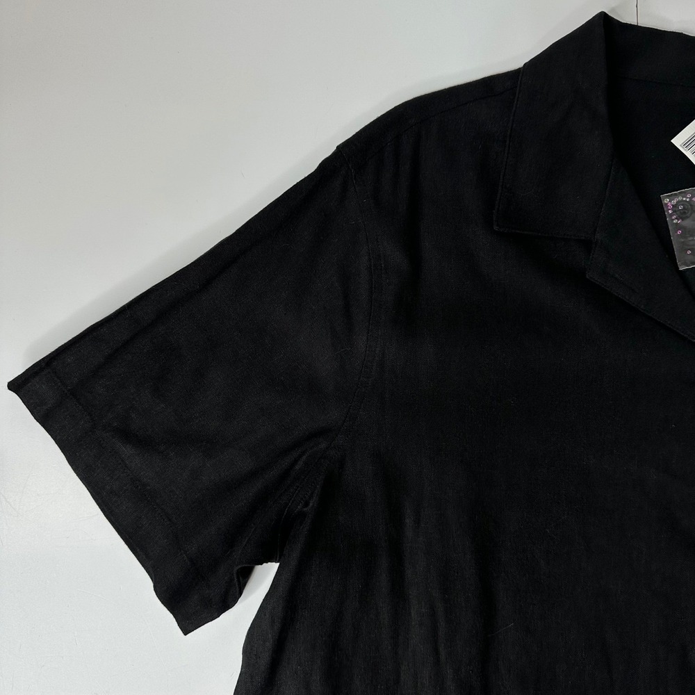 Kim Rogers Linen Blend Shirt Black Beaded Floral Embroidered Button Up Sz 1X - Picture 10 of 16